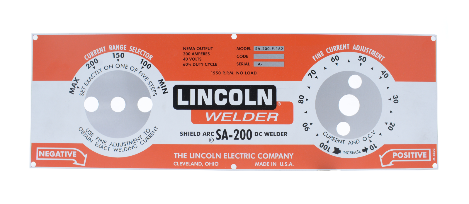 Lincoln Welder SA200 5 Position REDFACE NAMEPLATE M8803 eBay