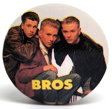 Vintage BROS Boy Pop Band Goss Logan Twins Singer Watkins 1986 Badge Pin (P1734)