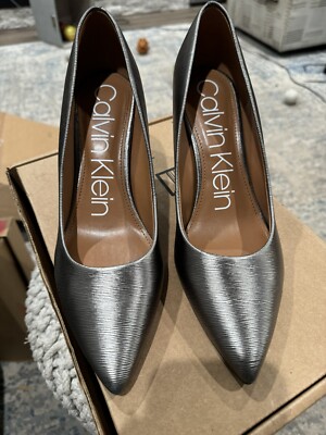 Calvin Klein Gayle Pumps Heels Women's Gray Leather Pointed