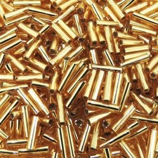 Miyuki Bugle Beads Size 2, 6mm, 17 Gram Tube, Silver Lined Gold MIBGL2-062