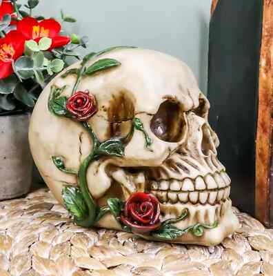 4.7'' Day of The Dead Red Rose Vine Skull Figurine DOD Floral Sugar Skull Decor