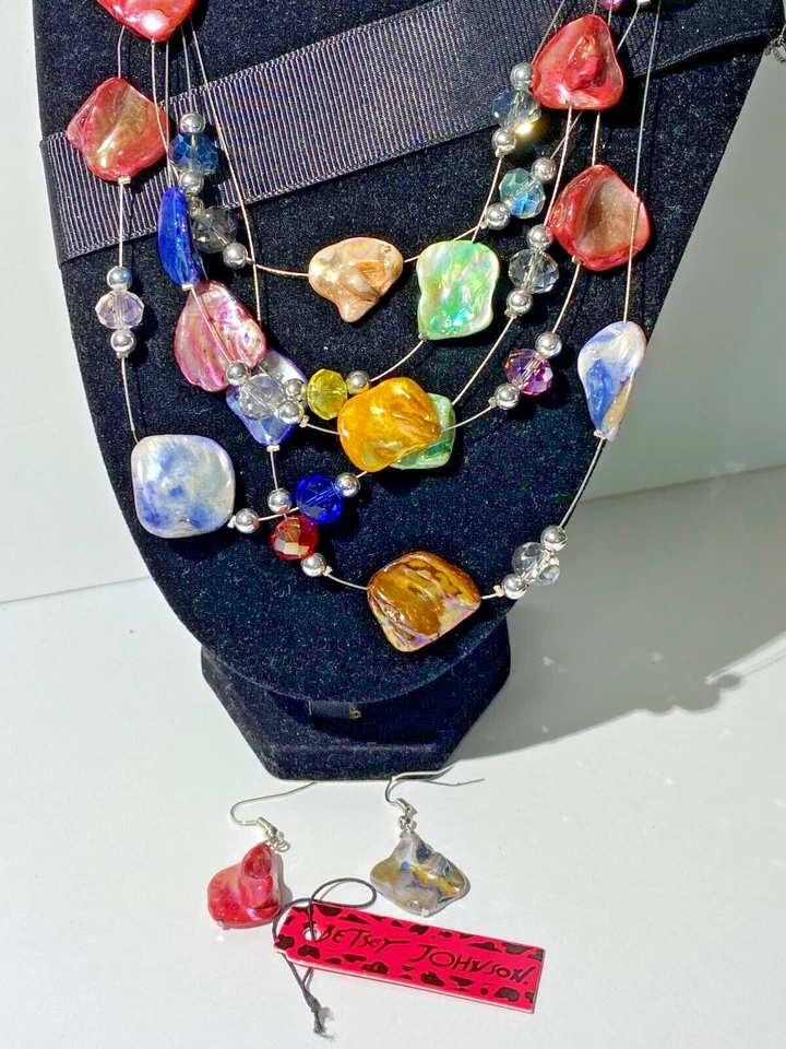 COLLAR BETSEY JOHNSON 4 HEBRAS Y ER MULTICOLOR ÁGATA Y CRISTALES PLATA Foto 2 de 4