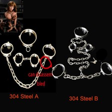 Heavy Steel Lockable Neck Collar Handcuffs Ankle Cuffs Shackle Bondage Slave