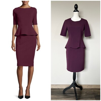 plum peplum dress Norma Kamali Cap Sleeve Shoulder Pad Peplum Dress