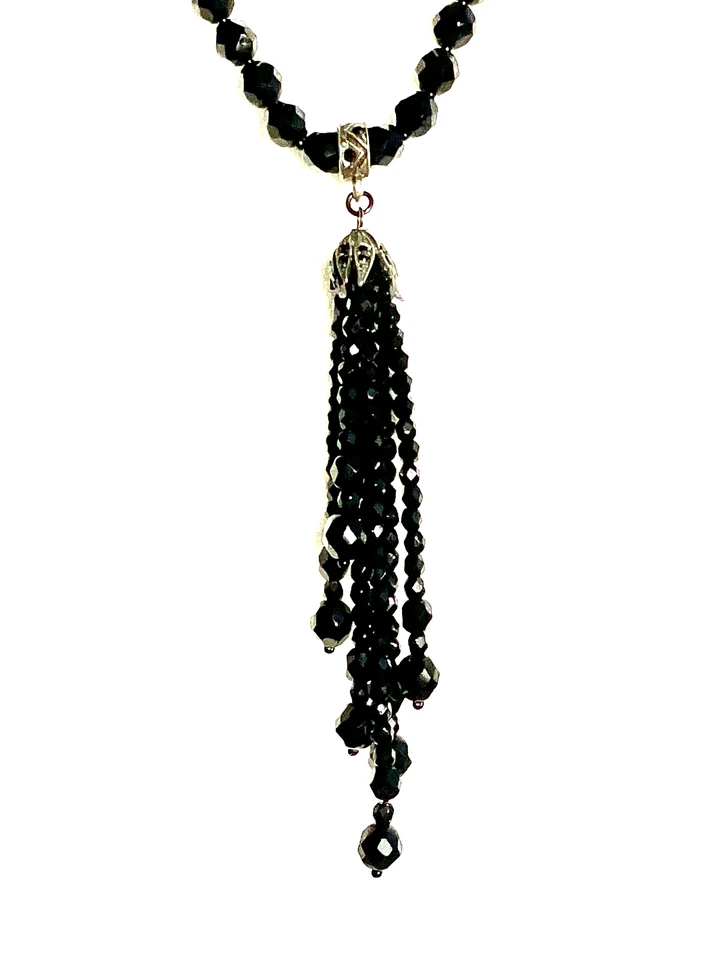Vintage Ben Amun Black Faceted Dazzling Crystal Tassel Silver Necklace HTF - Image 2 of 4