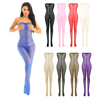 Womens Open Crotch Bodysuit Sheer Body Stockings Stretchy Pantyhose Sleepwear
