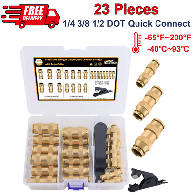 23 PCS Brass DOT Air Line Fittings Kit, 1/4 3/8 1/2 Quick Connect for Air Brakes