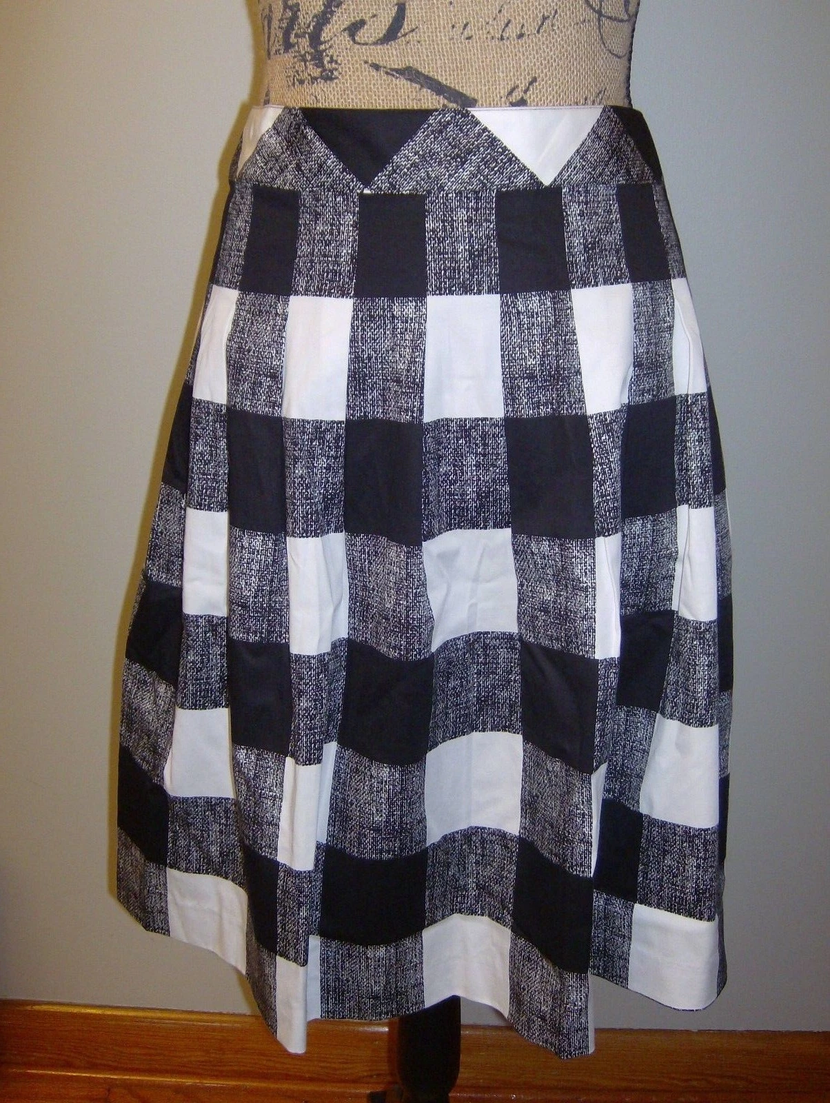 Talbots Pleated Gingham Cotton Skirt NWT Black/White Size 16P 22.5" Length $109