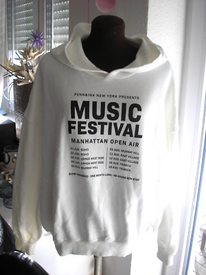 PENN & INK NEW YORK HOODIE WEISS MIT PRINT GR M OVERSIZE SO COOL INNEN FROTTEE