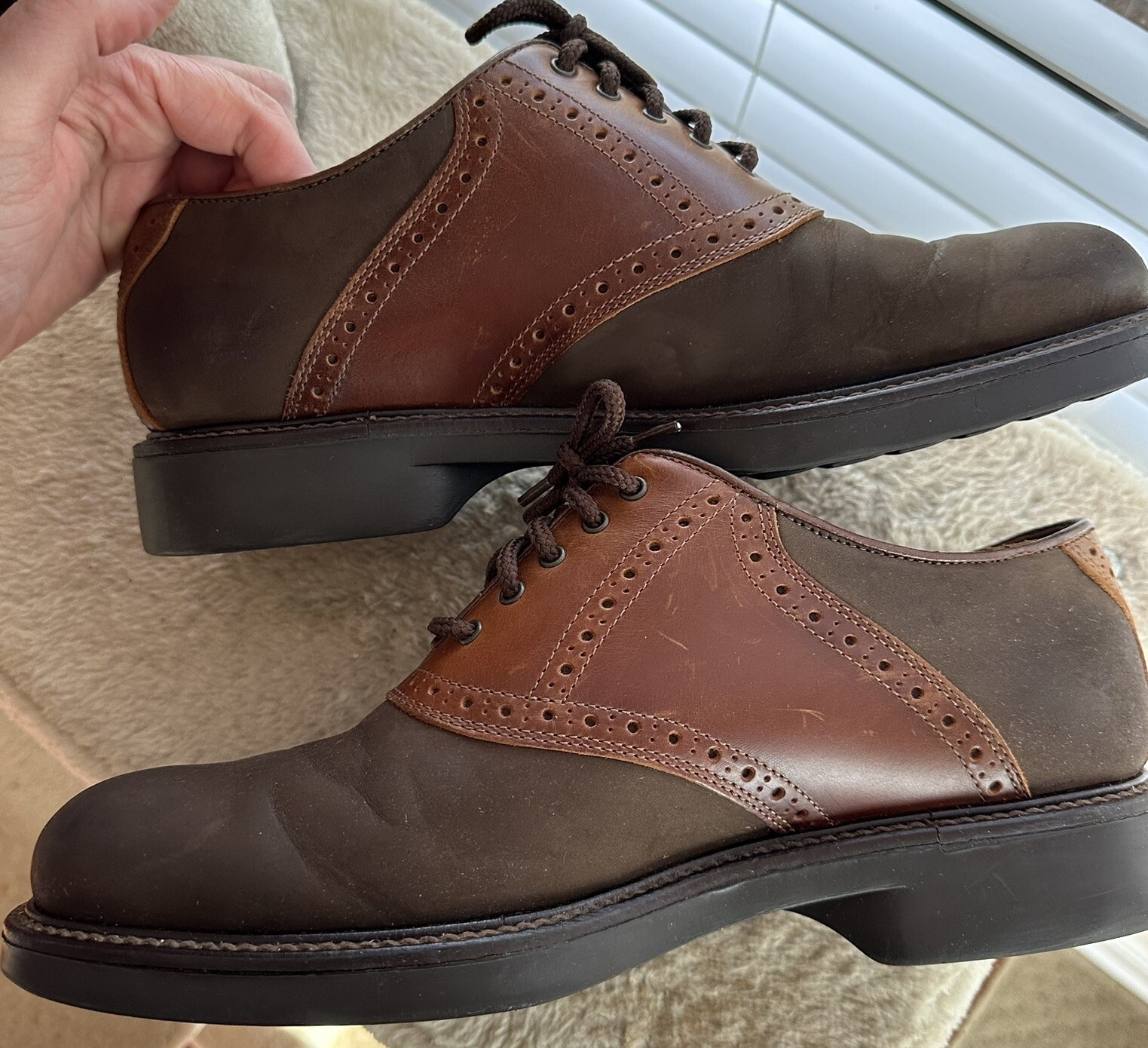 SAOLA Scarpe Oxford Johnston & Murphy Saddle Uomo Tg 9 5 Made In Italy Pelle Marrone