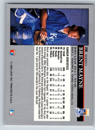 1992 Leaf #200a Brent Mayne - Picture 2 of 2
