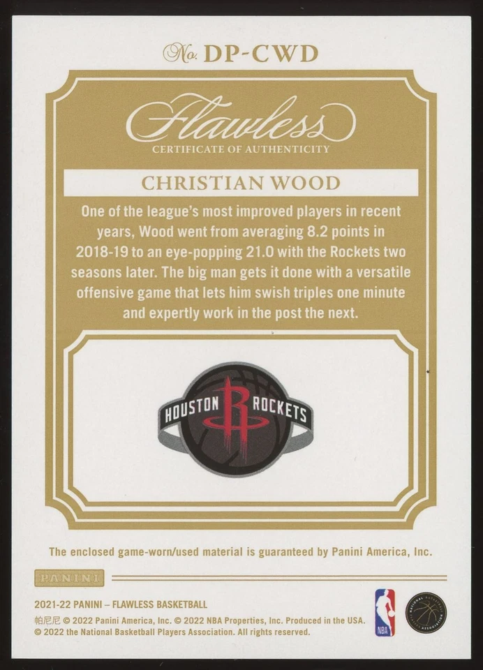 Christian Wood GU Patch /15 #DP-CWD 2021-22 Panini Flawless Dual Patches Ruby SP - Image 2 of 3