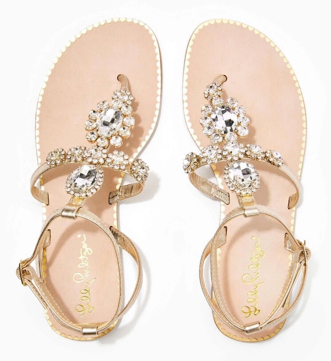 NEW Lilly Pulitzer Katie Embellished Sandals Gold Metallic Leather 6.5 7.5 8.5