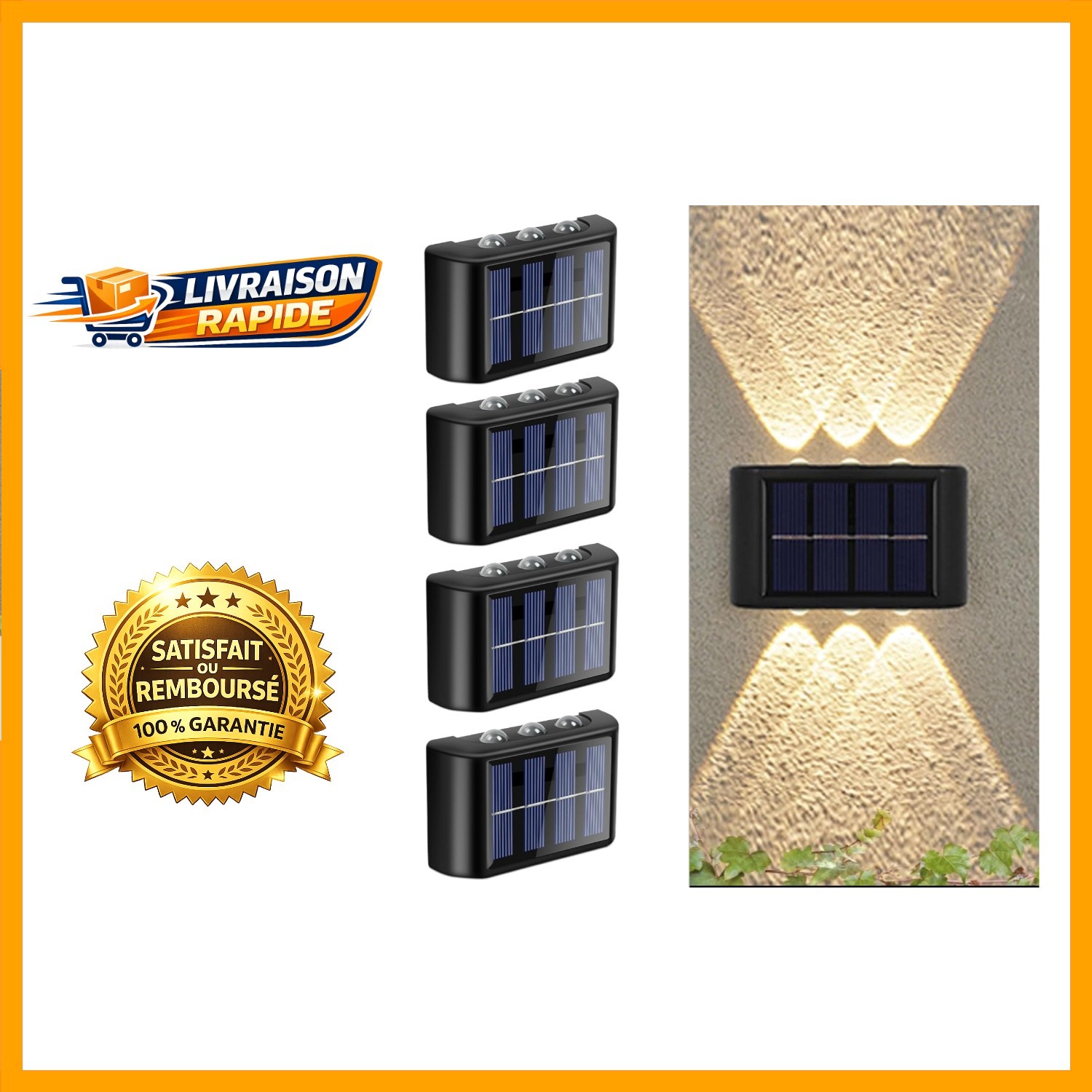Applique Solaire Extérieure Réglable : Lot de 4 Éclairages LED Étanches IP65