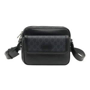 Petit sac bandoulière messager Gucci noir GG Supreme toile cuir noir / 795464