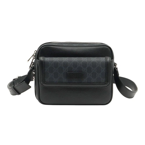 Petit sac bandoulière messager Gucci noir GG Supreme toile cuir noir / 795464