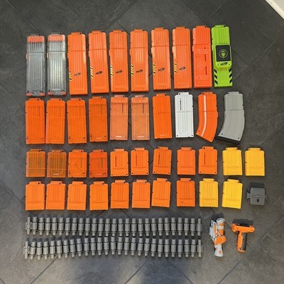 Nerf Magazine Lot Of 30 Clear Orange Solid Accessories 18 12 10 6 Belt
