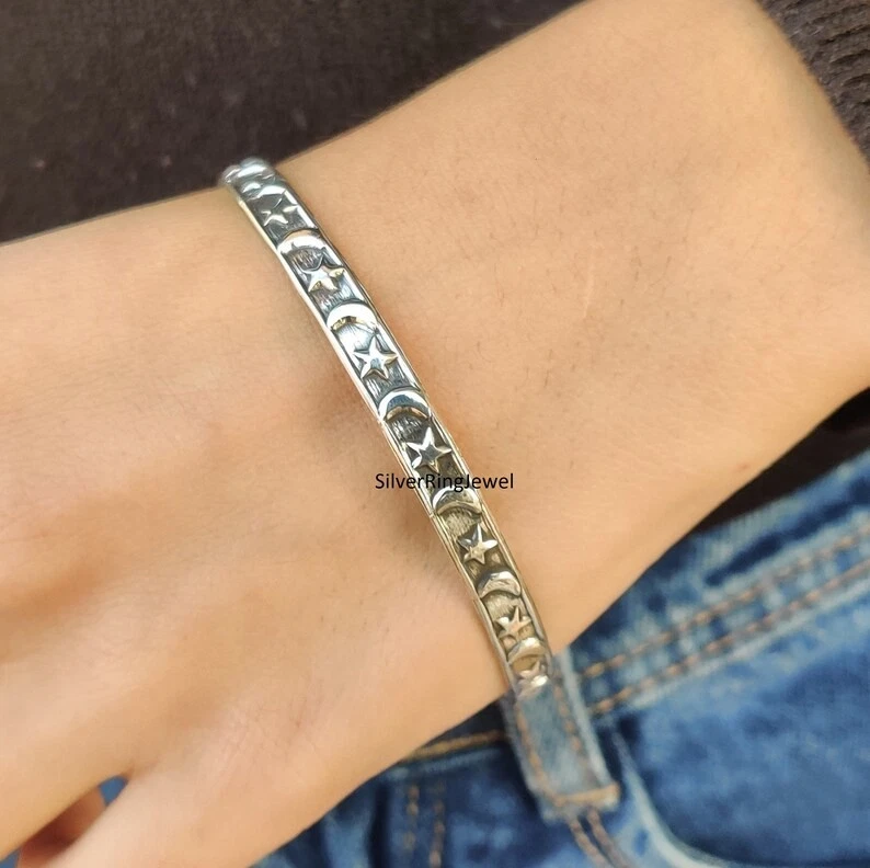 Solid 925 Sterling Silver Beautiful Designer Handmade Women Gift Bangle, M1469 - Image 4 of 4