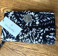 Vera Bradley Turnlock Wallet Paisley Noir Black White turn lock zip around NEW