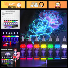 7-Color Fluorescent Tattoo Ink Set - 30 mL Bottles, UV Reactive Body Art Ink