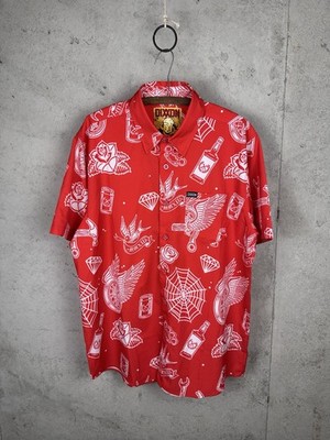 Dixxon Flannel Co Party Boy Print Red Short Sleeve Button Up Shirt Mens Large