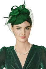 BABEYOND Fascinators Hat Veil Feather Hair Clip Tea One Size, Dark Green