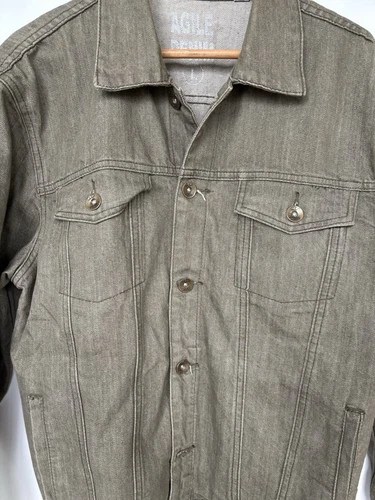Agile Men's XL Maroon Denim Jacket Casual Button-Up Green image 3