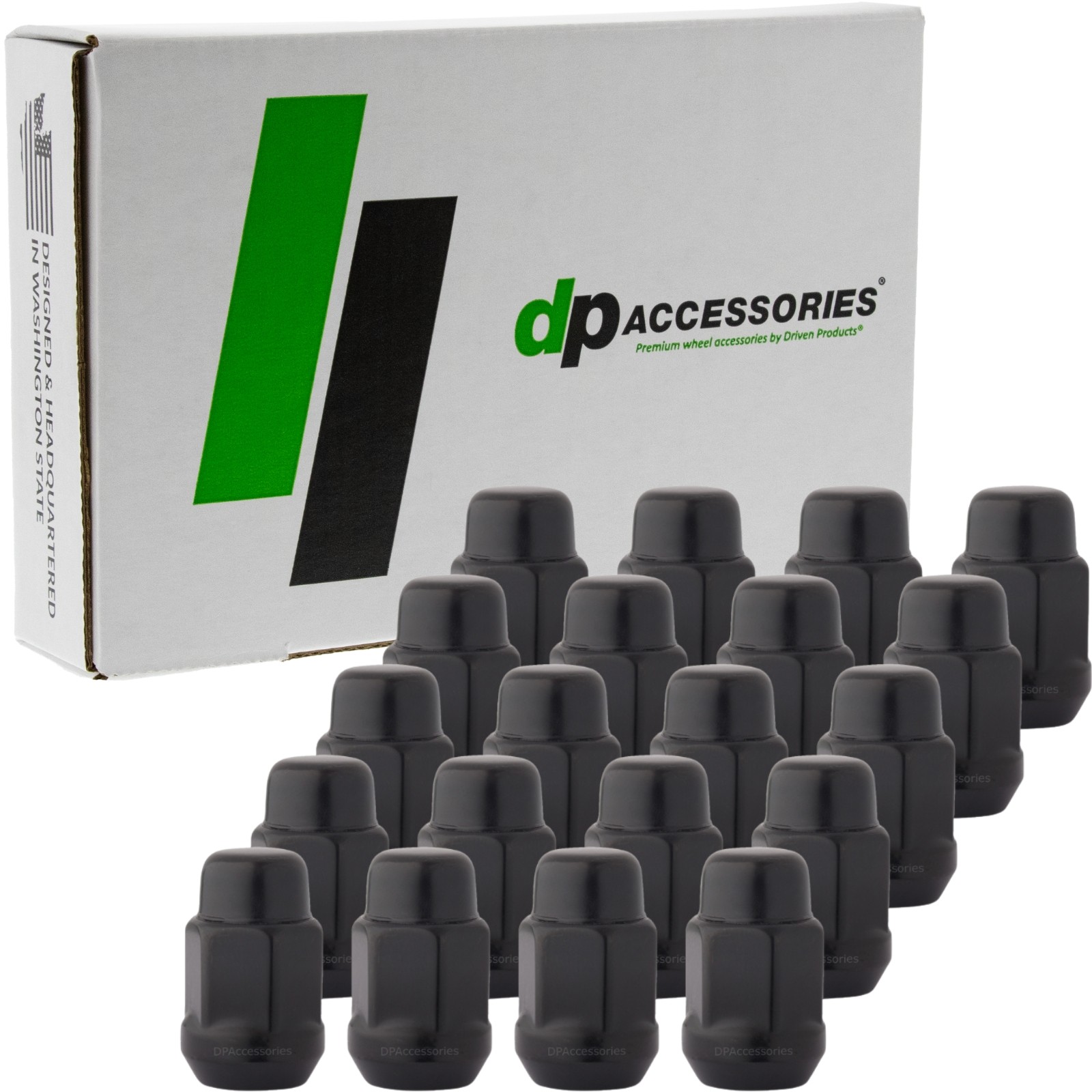 Black 1/2-20 Lug Nuts | Closed End Bulge - 19mm Hex | 1.4