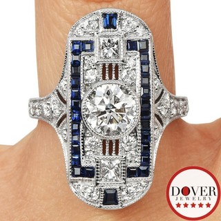 Deco Style Diamond 2.40CT Sapphire Platinum Multi Cut Cocktail Ring 6.7 Grams NR