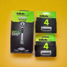 GILLETTE EXFOLIATING BAR 1 RAZOR 1 STAND 2 CARTRIDGES + 2 Pack X 4 Cartridge Ea