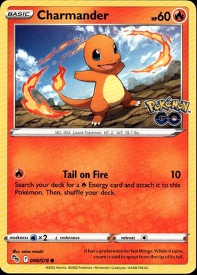 Charmander Common Pokemon GO 008/078 Fire Pokemon Card