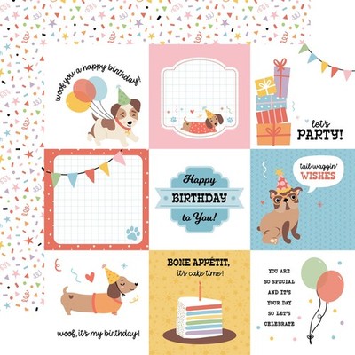 Echo Park Party Animal Double-Sided Cardstock 12X12-4x4 Journaling Cards
