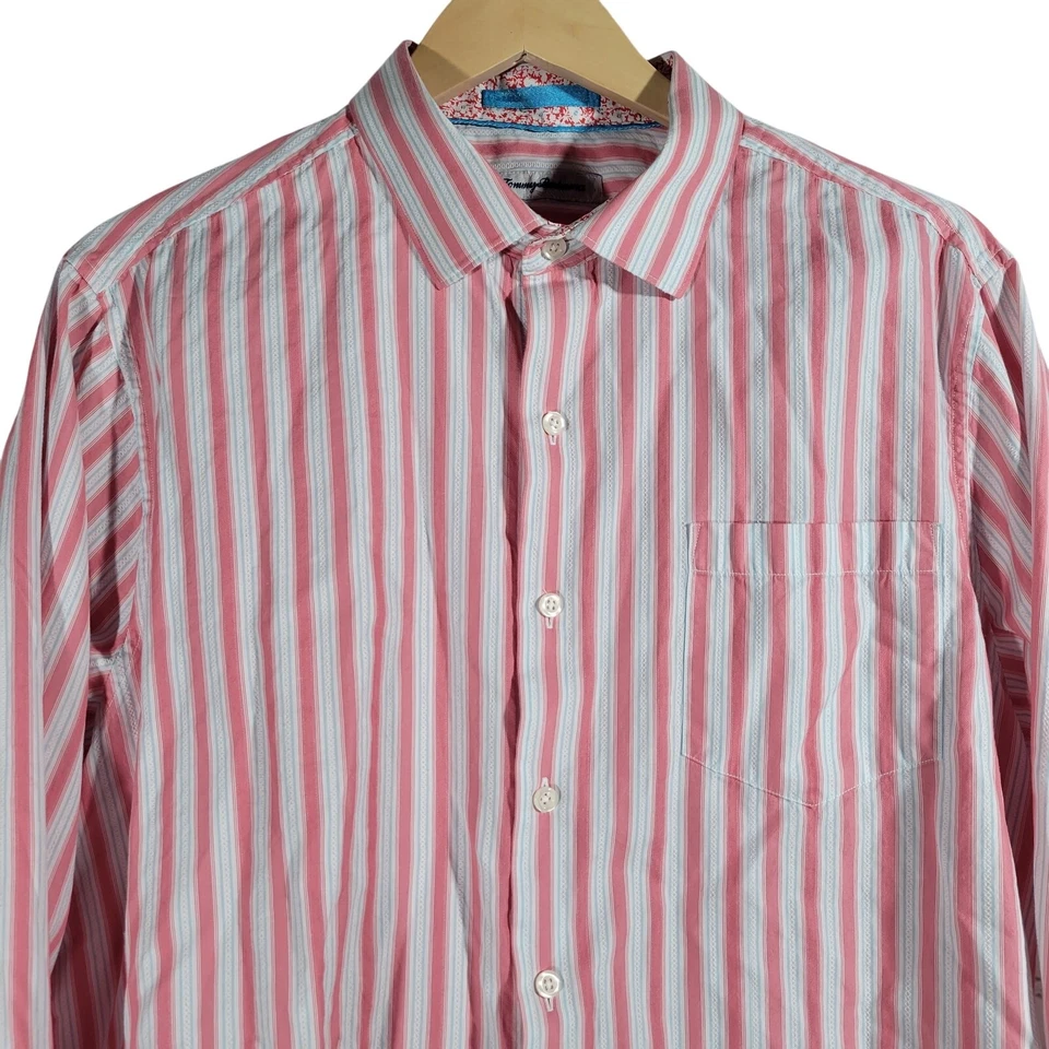 Camisa Tommy Bahama Para Hombre Abotonada Manga Larga Rayas Informal Algodón y Seda L Foto 3 de 4