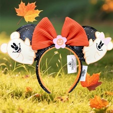 Disney Parks Mickey  Minnie Mouse Floral Ghost Ears Halloween Headband NEW