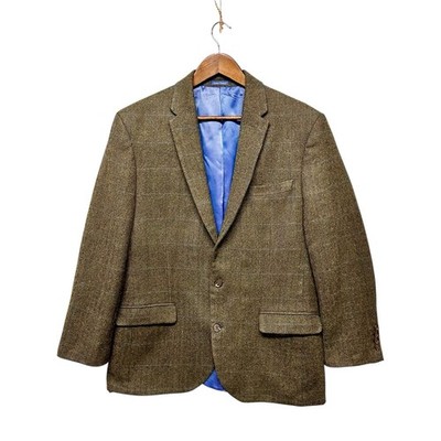 Samuel Windsor Mens Sz 44 Modern Windowpane Tweed Herringbone Wool Sport Jacket