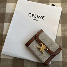 Celine Women Wallet Vintage Triomphe Canvas Folding Close To Limited Edition VHT
