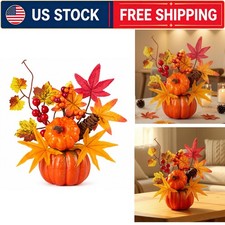 Halloween Maple Leaf  Pumpkin Wreath with Pinecone  Red Berry Fall Harvest Dec