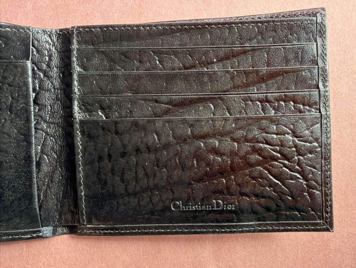 Vtg Christian Dior Black Pebbled Leather Men's Wallet 3 1/2