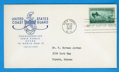 US Coast Guard First Day Cover #936 1945 FDC by Farnam Type Address SC 085