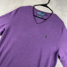 Polo Ralph Lauren Sweater Mens Large Purple 100 Merino Wool V neck Soft