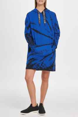 DKNY Dress Oversized Tie Dye Sport Hoodie Women Blue Sz XS NEW NWT