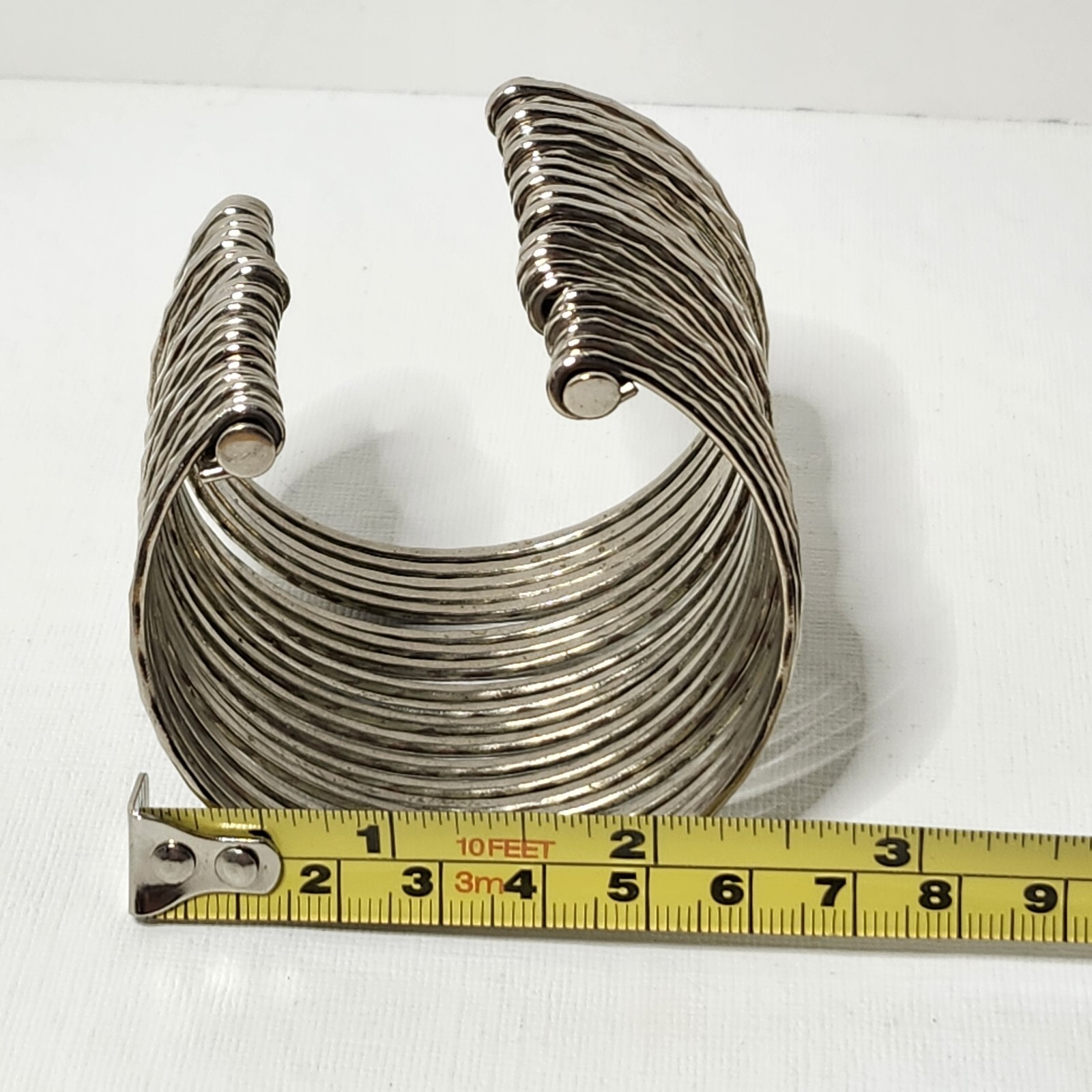 Silvertone Multi Wire Cuff Bracelet Open Ended Bo… - image 4