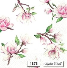 1873 TWO Individual Paper LUNCHEON Decoupage Napkins - SPRIGS OF MAGNOLIA