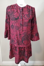 Ann Taylor LOFT Size Extra Small XS Burgundy Black Paisley Print Shirtdress