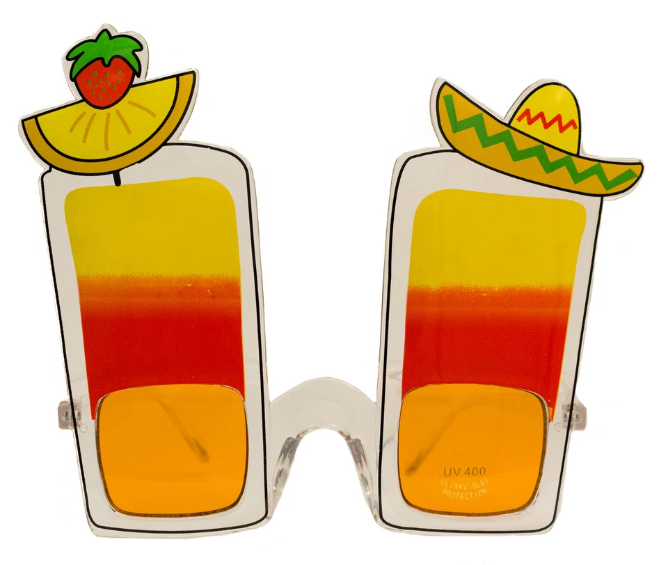 Luau Tropical Sunrise Drink Shades 新奇太阳镜,橙色黄色,OS — 第 2/3 张图片