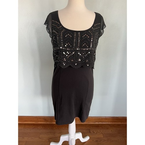 American Eagle Black Sequin S/S M Y2K Dress Bodycon Roaring Twenties Cocktail