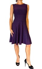 SHE’S SO ITALY WOMENS DRESS RIBBED KNIT METALLIC PURPLE SLEEVELESS FIT FLARE 40