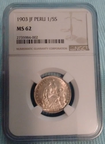 1903 Peru 1/5 Sol NGC MS62