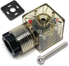 DIN 43650 Type A 3 Prong Solenoid Connector Plug DC 12 V 24 VDC w/ LED Indicator