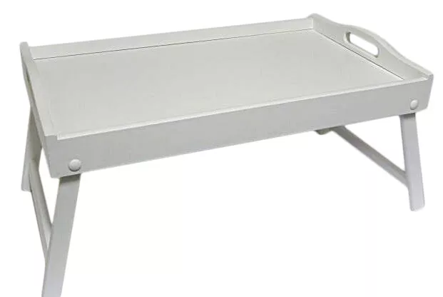 Breakfast Tray Wooden in Bed Serving with Folding Legs for food White T04